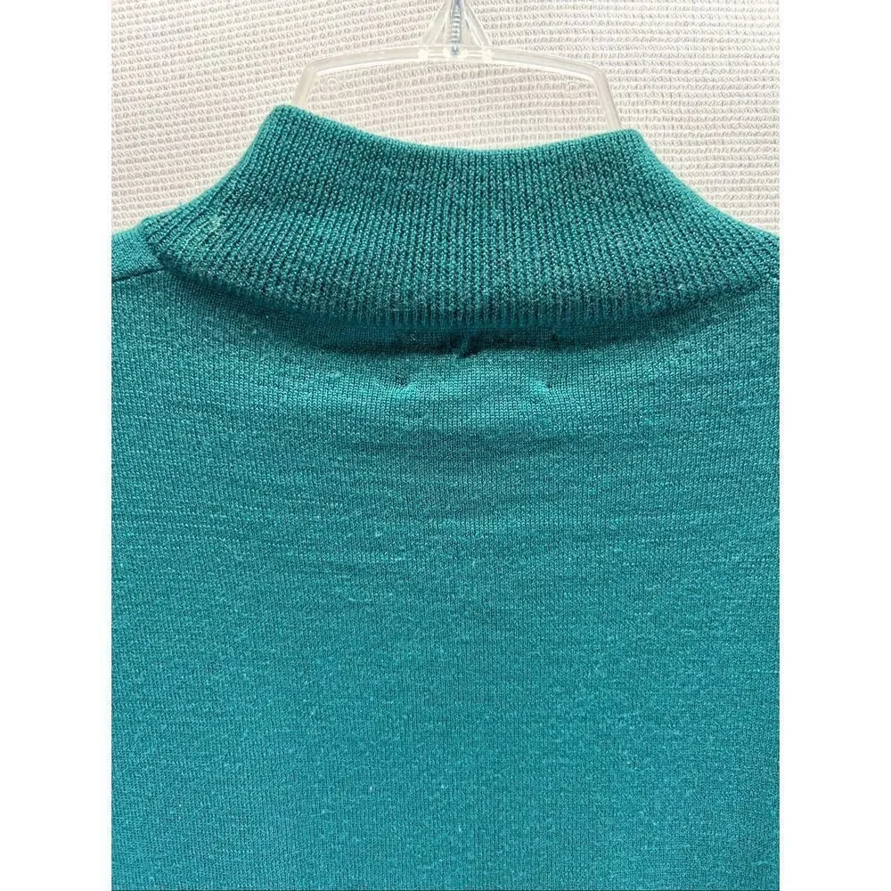 Lands’ End Men’s 100% Merino Wool Mock Neck Sweater Green Holiday L 42-44